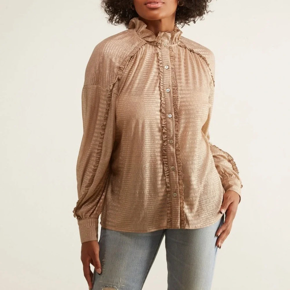 Antik Batik Aurele metallic ruffle neck blouse - Picture 1 of 10